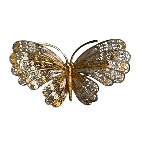 Antique 800 Gold & Silver Overlay Filigree Butterfly Pin Brooch Elegant Jewelry - Picture 1 of 6